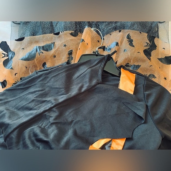 Witch Costume Halloween Dress Up Cosplay Orange Black Bats Girls - Picture 10 of 12